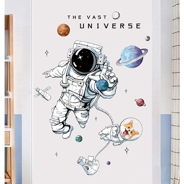 Astronautti seinätarrat Planeetta Avaruus Corgi Koira DIY Irrotettava Vinyyli Suuret Seinätarrat Taidekoristeet Sisustus Lapsille Pojat Makuuhuone Olohuone Leikkihuone