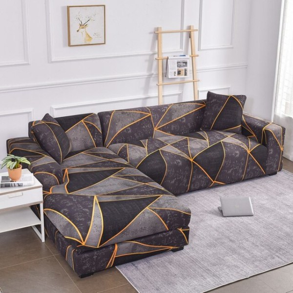 Ensfarvede hjørnesofabetræk til stue, elastiske spandex sofabetræk, strækbare slipcovers, L-formet sofa, skal købe 2 stk. sofabetræk 1 1pc 2-Seat 145-185cm