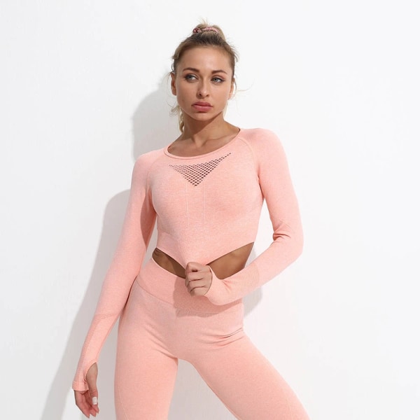 Yoga Set Träningskläder Träningsdräkt Höga Midjebyxor Sport-BH:ar För Kvinnor 3Pcs Set-Pink M