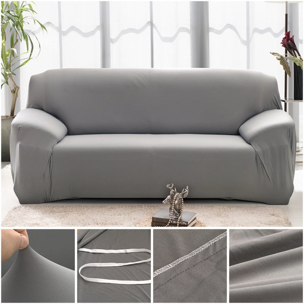 Överdrag Enfärgat Sofföverdrag för Vardagsrum Elastiskt Hörnsofföverdrag Stolsöverdrag 1/2/3/4 Sits Grey 2-seater 145-185cm