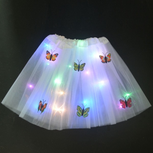 Pige Sommerfugl Lysende Tutu LED Nederdel Glød Blomsterkrans Hovedbøjle Fest Magisk Engel Fe Jul Kostume Fødselsdagsgave green skirt