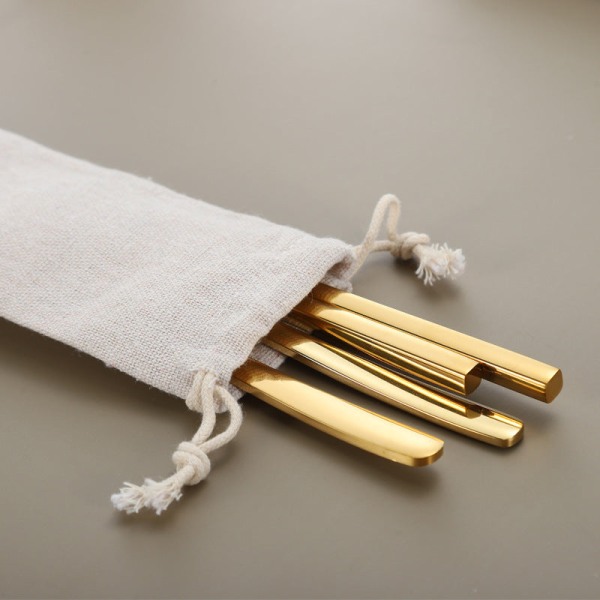 Rustfrit stål koreansk-stil ske gaffel spisepinde titanium-belagt service studerende bærbar tre-delt spisepinde ske gaffel Three-piece set