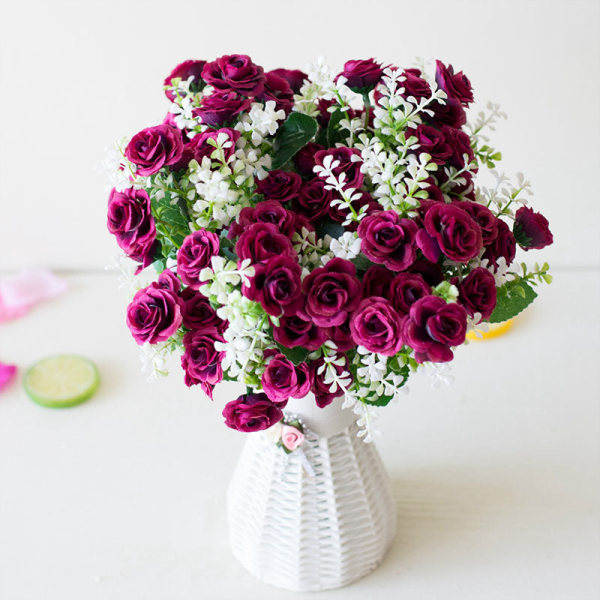 15 Hoveder Mini Roser Buket Kunstig Blomst Bryllupsscene Layout Falske Blomster Stue Skrivebord Jule Hjem Indretning Tilbehør Rose Red