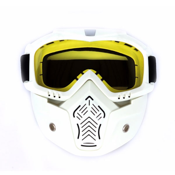 Lumilautailu naamio moottorikelkkailuun, laskettelulasit, tuulenpitävät suojalasit motocrossiin suukappaleella Sand white frame yellow sheet 17cm