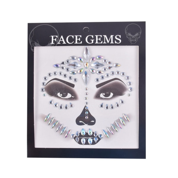 Halloween-ansiktsdekaler Spökskaleansikte med diamantdekoration 3D-klistermärke med sexigt ansikte Bal Holiday Party Ansiktsdekoration 20