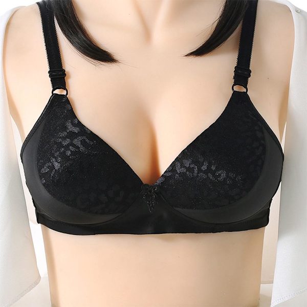 Dame Ensfarget Sexy Jacquard Glanset Pustende BH Vattert Push Up Justerbar Stropp BH Apricot 36/80BC