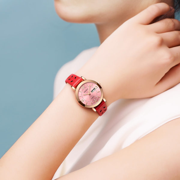 Quartz Ur Ikke-Mekanisk Dameur Lysende Vandtæt Dobbelt Kalender Kvinde Studerende Stålrem Ur Rose gold face