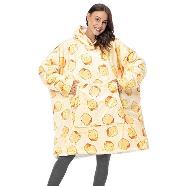 Vinter Oversized Hettegenser Teppe Med Ermer Fleece Genser Rutete Hette Dame Lomme Hettegenser Oversize Mykt Teppe Bread One Size