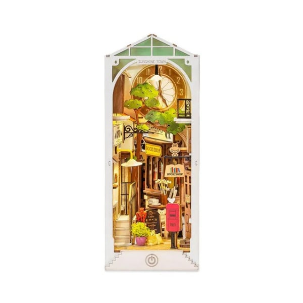 Robotime Rolife DIY Boghjørne Japansk Sakura Densya i Bøger Serien Træ Miniature Hus med Møbler Dukkehus Sæt Legetøj TGB02 Sunshine Town 185*100*242mm