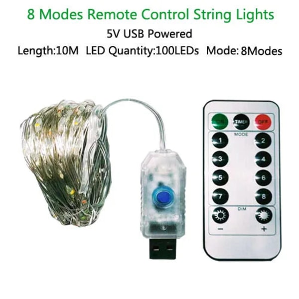 5/10M LED Lys Kæde Fjernbetjening Fe Lys Batteri Strøm Jul Udendørs Guirlande Bryllupsfest Ferie Lys Kæde 10m Regular AA Warm White