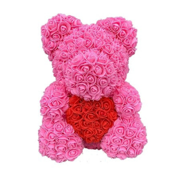 40cm Rosbjörn Hjärta Konstgjord Blomma Ros Nallebjörn För Kvinnor Alla Hjärtans Dag Bröllop Födelsedag Julklapp Pink red 25CM