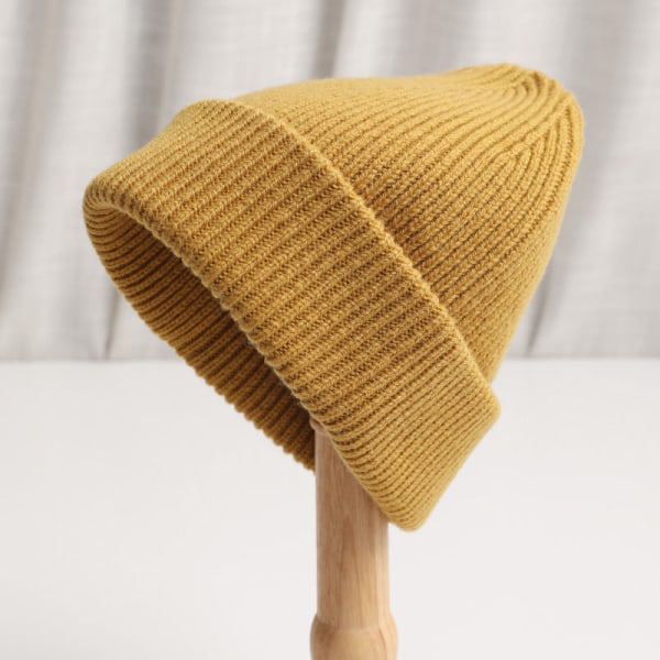 Villainen lieritön pipo naisille, neulottu, muodikas, lämmin, korealainen tyyli, pussimainen, villaa, syksy ja talvi AW22/23 -- yellowish brown Average size