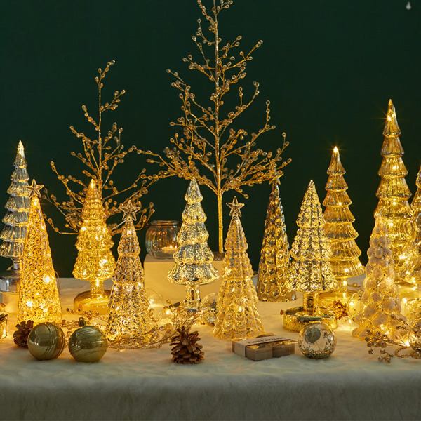 Glas Juletræ Julepynt Borddekoration Lysende Lille Natlampe Hjemme Layout Rekvisitter Julegave M style gold