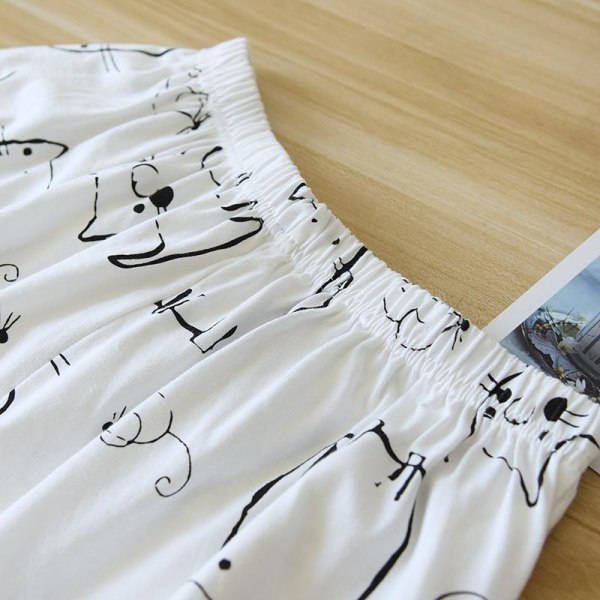 Pencil Cat! Nya sommarpyjamasar för damer, tvådelad, stor storlek, kortärmad, shorts, tunn, 100% bomull, serietidningsmönster, lös passform, hemmakläder Like the picture M