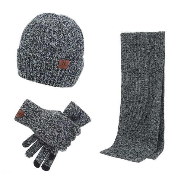 Etikett Tillbehör Set Höst Vinter Herr Fläns Hatt Halsduk Handskar Tredelat Set Heather Gray