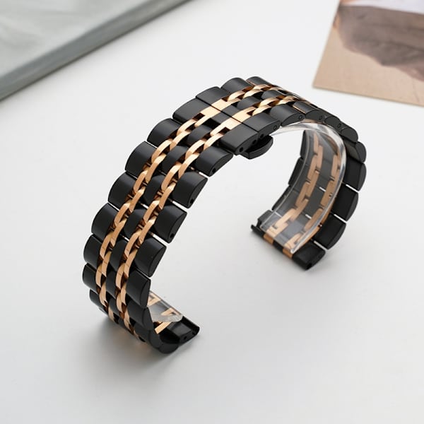 Kellon ranneke Apple Watch iWatchille 38/40/41mm perhoslukolla - musta ja ruusukulta