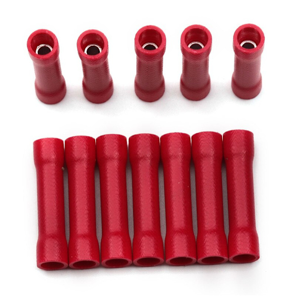 10/50/100 st Blandade Isolerade Krympterminaler Elektriska Kabelkontakter Butt Connectors Krympterminal BV1.25 BV2.5 BV5.5 Red 0.75-1.5mm2 100PCS