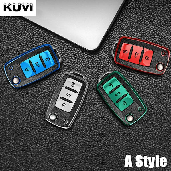 Kampagne Læder TPU Bil Nøgle Etui Cover Fob Til Polo Tiguan Passat Golf MK Jetta Skoda Kodiaq Superb Octavia Seat C Style red