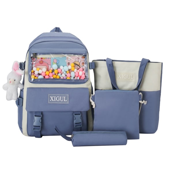 4 st/set Skolryggsäckar för damer Skolväska Daisy Canvas för tonårsflickor Student College Bokväska Pojkar Portfölj Bolsas Mochilas F Blue Backpacks