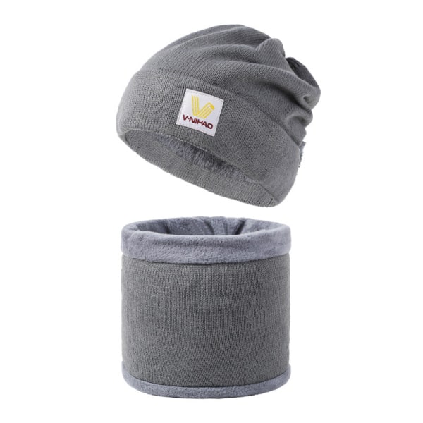 Miesten huivi, kaulan suojaus, pitää lämpimänä ja suojaa kylmältä talvella, bandana, miesten talvinen villapipo, ulkoiluun, plus pörröinen neulottu hattu lapsille Light gray Average size