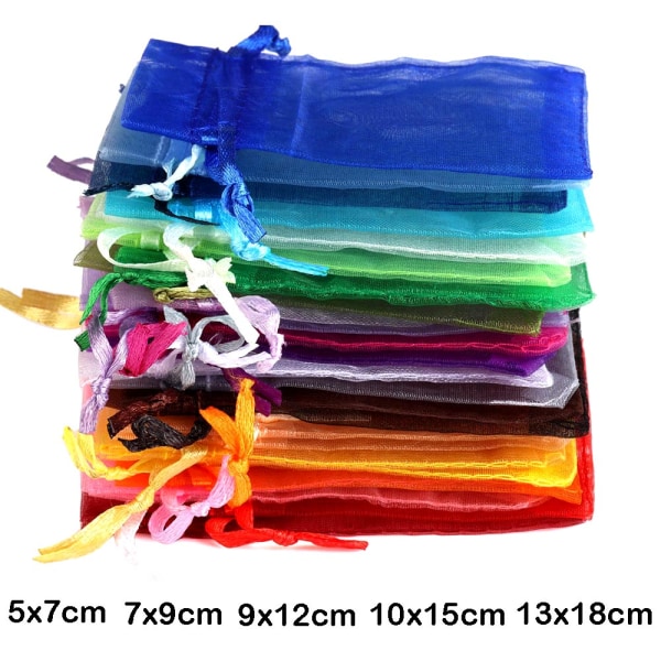 50 st/lot Organzapåsar för smycken 24 färger Dragskopåsar för bröllop Julgodis Presentpåsar Smyckesförpackning Aquamarine 7x9cm