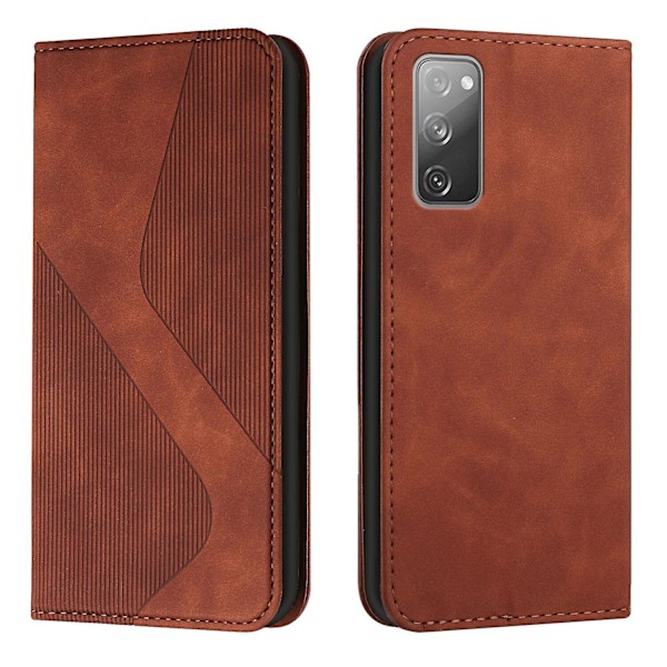 Samsung Galaxy S20 Fe -kotelo, PU-nahkainen läppäsuojus magneettisella sulkimella, lompakkokorttipaikat ja jalusta Brown