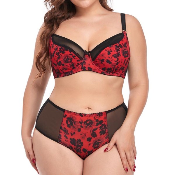 Ultra Thin Plus Size BH Set 38-48 D Cup Dam Underkläder Underkläder Set L-5Xl Stora Trosor Red 105D