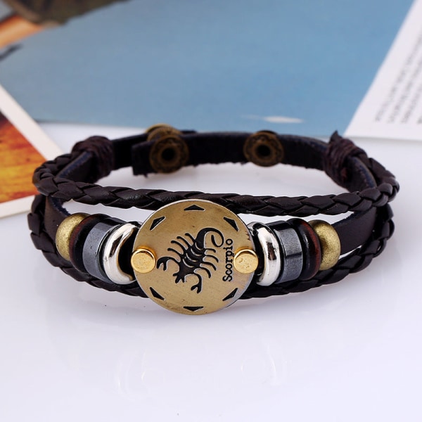 Ornament Pärlarmband 12 Stjärntecken Nötskinn Läderarmband Personliga Födelsedagspresenter Vävt Justerbart Trendigt Läderarmband Libra
