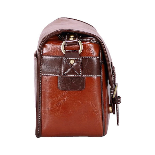 Foto Lyx Kamera Stilfull Mode Retro PU Läder Fodral Handväska Vattentät Axelremsväska Messenger DSLR Väska för Canon Nikon Sony L Reddish Brown L