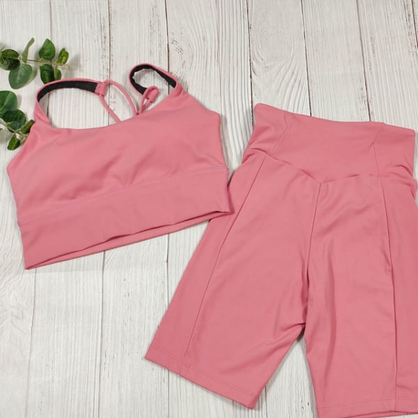 Yoga BH Shorts 2-delade Set Träningskläder Spandex för kvinnor Rose-Red Set S