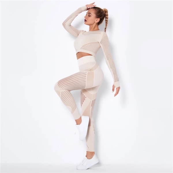 Yoga Sæt Todelt BH Leggings Trænings Fitness Sæt Til Kvinder Light Gray L