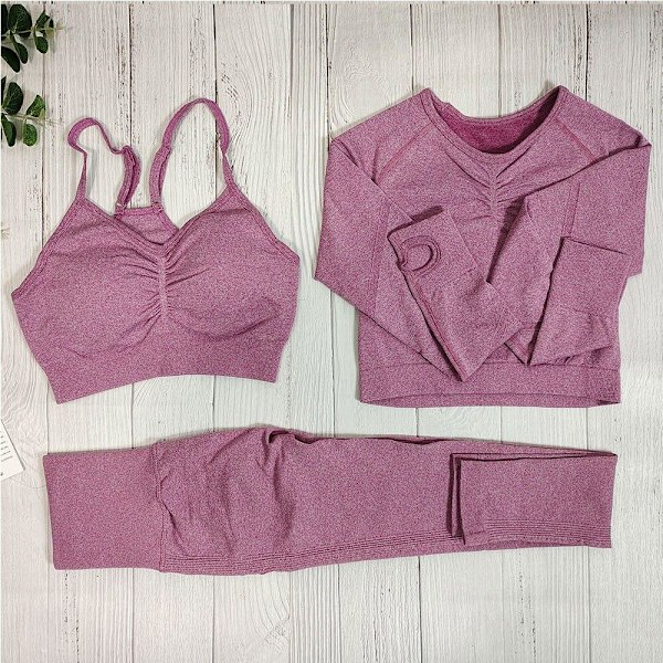 Yoga Sett Treningsklær Sexy Sportsklær For Kvinner Rose Red 3Pcs set L