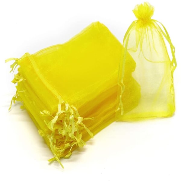 50 stk. gjennomsiktige chiffon organza-poser til jul, Halloween, bryllup, bursdagsfest, godteri, gaveesker, smykkeemballasjeposer Yellow 10x15cm
