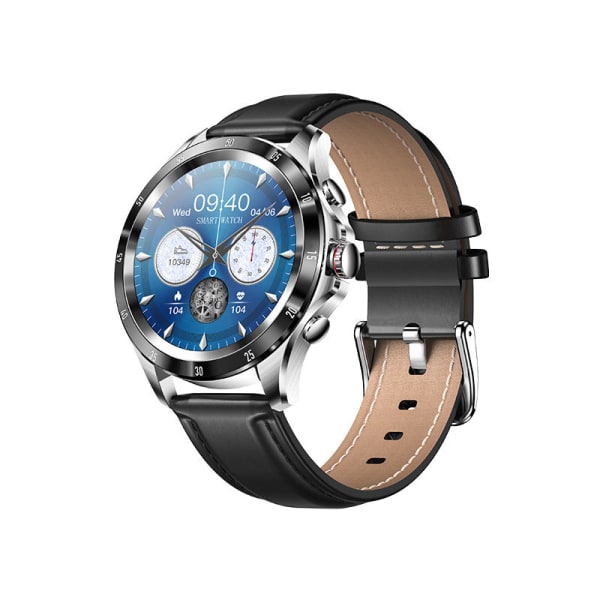 Smart Watch 1,32-tums kroppstemperaturövervakning Delad skärm Multi-Sport Music Smart Watch Black leather