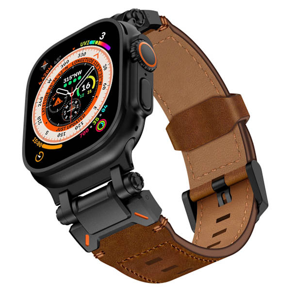 Kellon ranneke Apple Watch iWatch 42/44/45/46 10. sukupolvi / 49mm musta punainen ruskea crazy horse + paperilaatikkopakkaus
