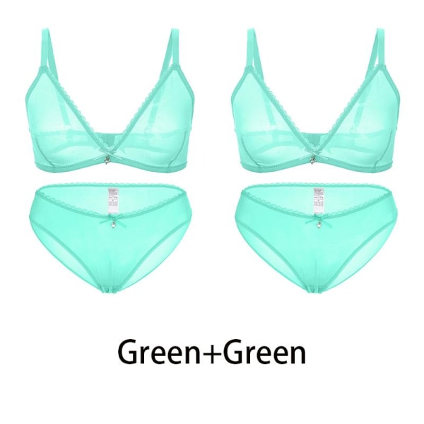 Varsbaby Sexiga Damer Genomskinlig Plus Size BH Trosor med låg midja 2st Green M