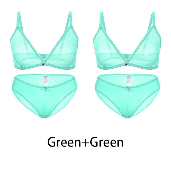 Varsbaby Sexy Damer Gjennomsiktig Pluss Størrelse BH Lav Midje Truser 2 stk Green-Beige XL