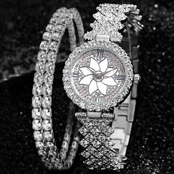 Dame Armbåndsur Sett Klokke Armbånd Gaveeske for Kvinner Silver single watch