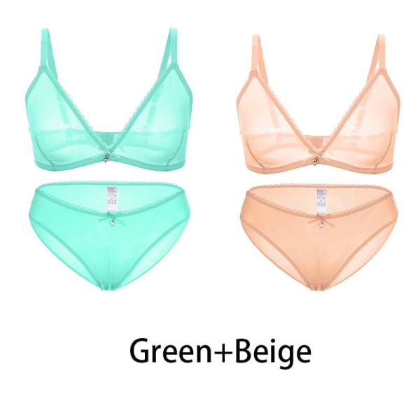 Varsbaby Seksikäs Naisten Läpinäkyvä Plus-kokoinen Rintaliivit ja Matala Vyötärö Alushousut 2kpl Beige-White XL