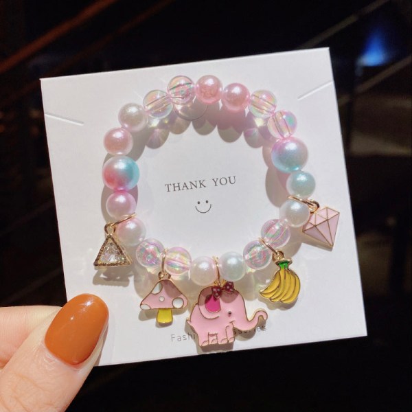 Barns pärla tecknat armband Söt gradient färg armband flicka baby dekoration pärlstav armband armband tillbehör 3# pink bow