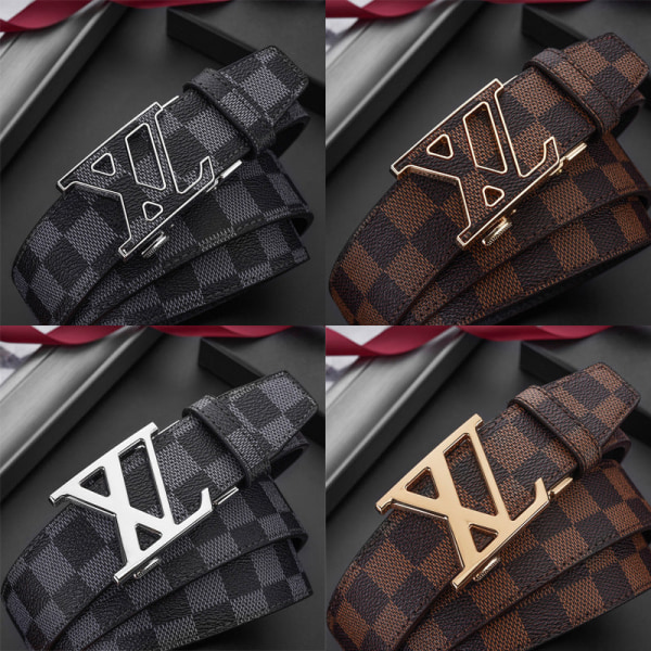 Business Casual Automatiskt Spänne Bälte Exklusivt Äkta Läder Mode Rutmönster All-Match Byxbälte Golden coffee Plaid 115cm