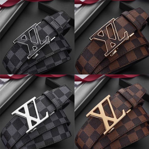 Business Casual Automatiskt Spänne Bälte Exklusivt Äkta Läder Mode Rutmönster All-Match Byxbälte Leather XL Golden coffee Plaid 115cm