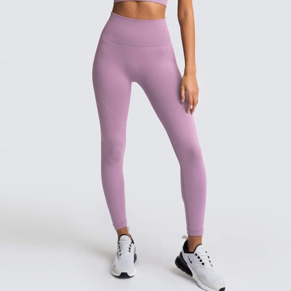 Sömlösa Enfärgade Andningsbara Snabbtorkande Träningsbyxor Hög Midja Persikoformad Höftlyft Smala Stretch Höftlyft Yogabyxor för Kvinnor 6095 pants-light purple M