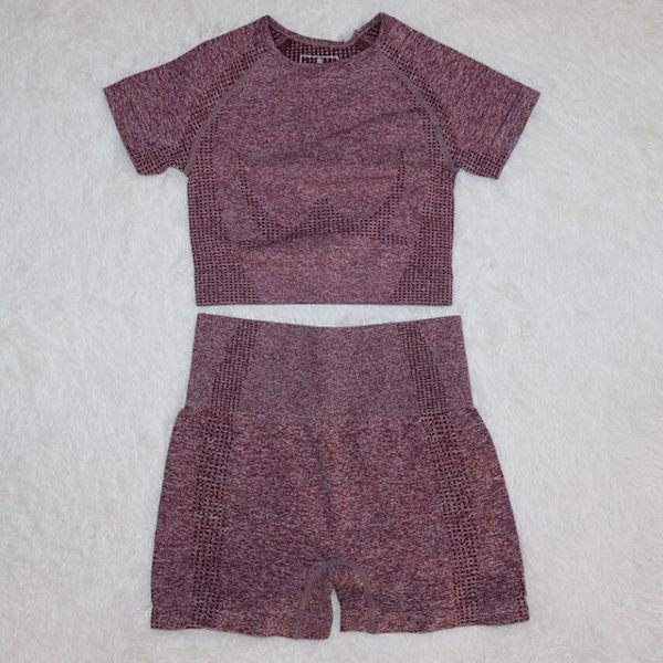 Joogasetit Fitness Urheilupuvut GYM Vaatteet verryttelypuku toppi Korkeavyötäröiset leggingsit naisille wine red shorts set S
