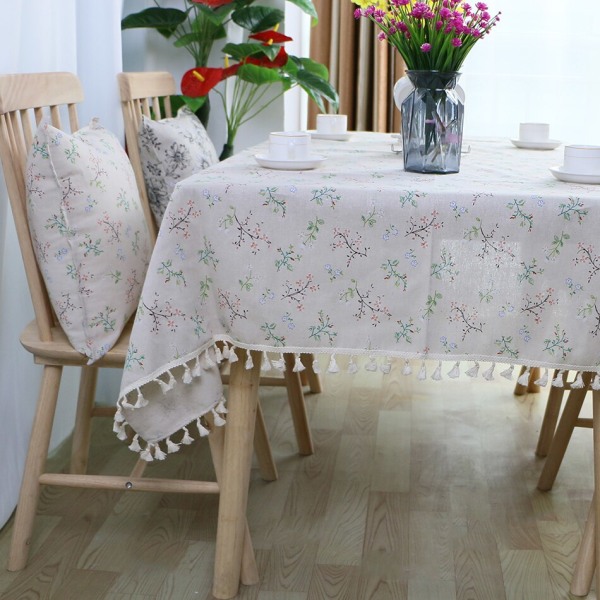 Duk med spetskant av polyester linne, rektangulära tofsar Dammtät cover, för kök Matbord Heminredning Gardenia tassels 140x200cm