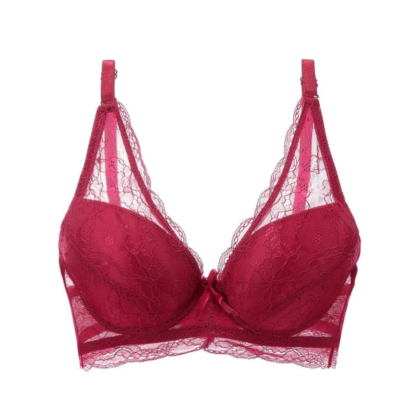 Artdewred Söt Spets Push Up BH Djup V Tenn Sexiga Underkläder Liten Byst BH För Kvinnor Underkläder Tjej Red 34C