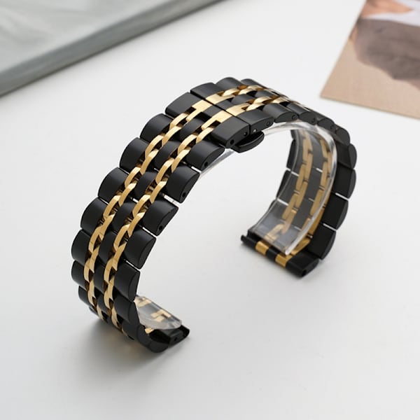 Klockarmband för Apple Watch iWatch för 42/44/45/49mm fjärilslås - svart och guld