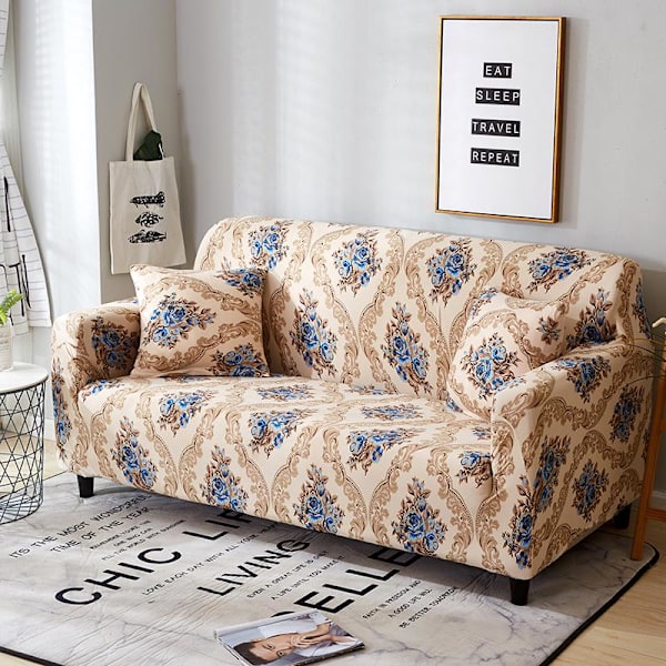 Retro Blomstret Strækbar Sofabetræk Alt-inkluderende Elastisk Slipcove Sofabetræk Stol Sofabetræk Camel 2 Seaters (145-185cm)