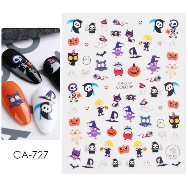 Halloween Anime Nagelstickers Skräck Gotisk Stil Dödskalle Svarta Orm Dekaler 3D Nyår Sliders Manikyr Dekorationer LECA725-732 CA-731