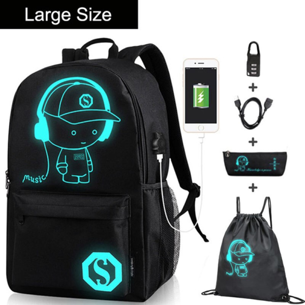 Anime Självlysande Oxford Skolryggsäck Dagväska Axelväska Under 15,6 tum med USB-laddningsport och Lås Skolväska för Pojkar Flickor H medium size 1 pc